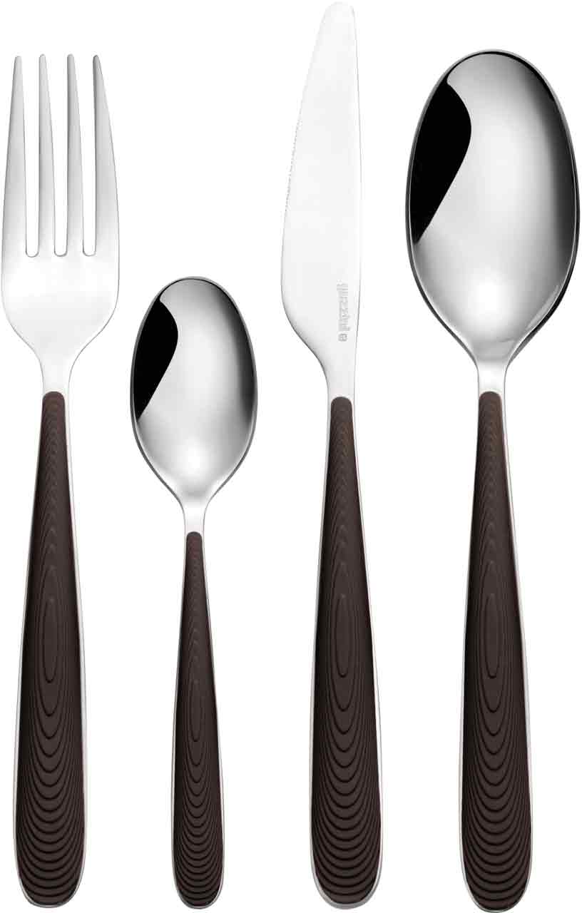 Set Posate colorate 24 pezzi JUST CUTLERY 6 posto tavola 18/10 (AISI 420)  impugnatura ergonomica in confezione vetrina colore caffè espresso, Guzzini